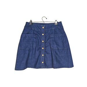 Boden Patch Pocket Button Front Denim Skirt 12